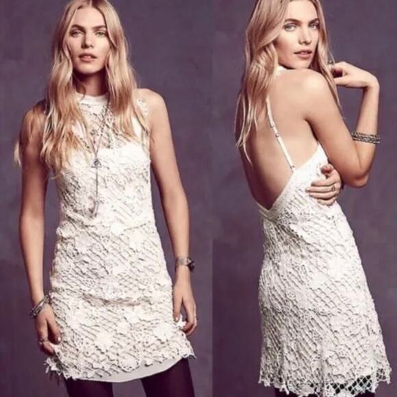 Free‎ People cream lace halter snowdrop trapeze dress size XS bridal shower - Picture 1 of 7